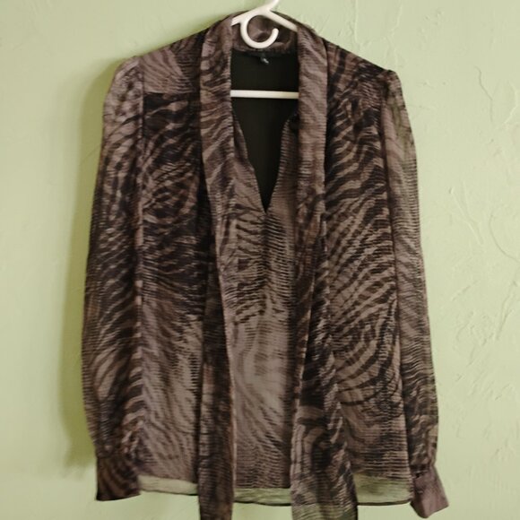 Guess Vintage Animal Print Size Small Blouse Sheer Sleeves - Picture 1 of 5